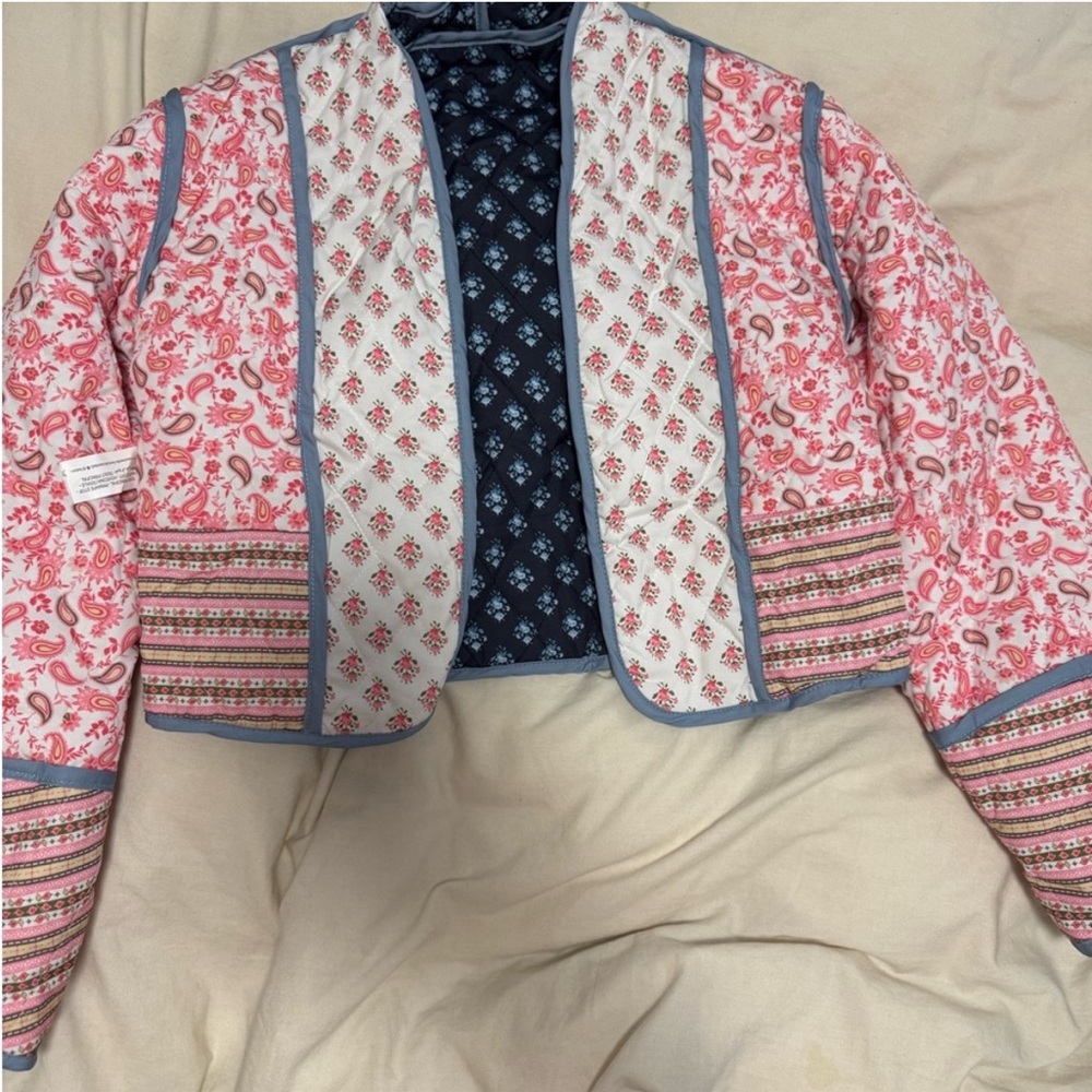Zara Pink and Blue Patterned Bomber Jacket